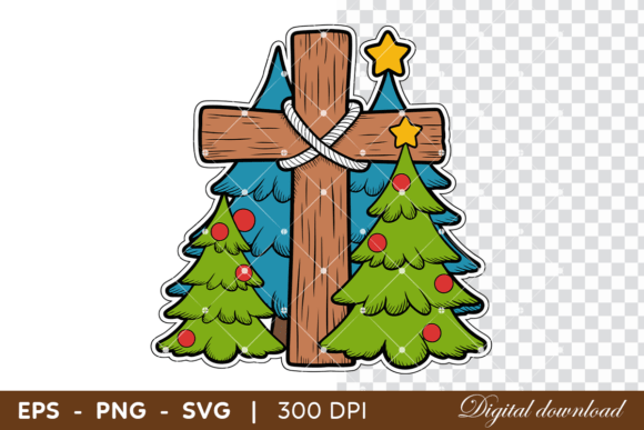 Christmas Cross with Trees: A Festive Embroidery Design