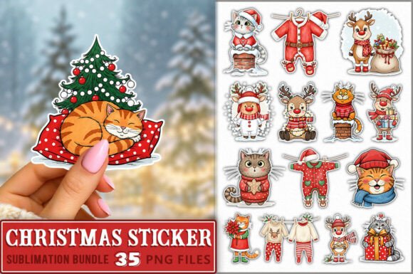 Christmas Hand Drawn Sticker PNG Bundle