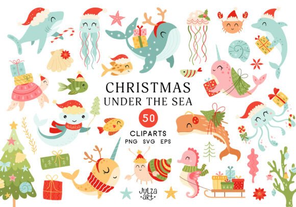 Christmas Sea Animal Clipart: A Festive Illustration for Graphics