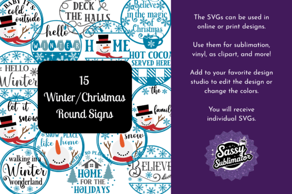 Christmas Winter Round Sign 15 SVGs: A Must-Have for Graphics and Illustrations