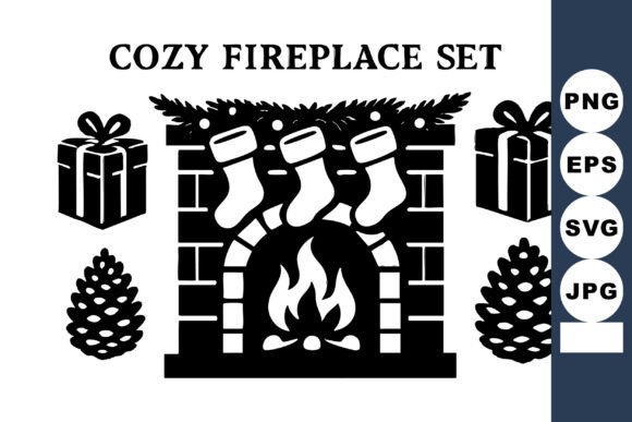 Cozy Fireplace Set for Festive Branding: Graphics & Illustrations