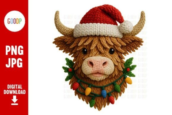 Crochet Highland Cow Christmas PNG: A Charming Graphics Illustration