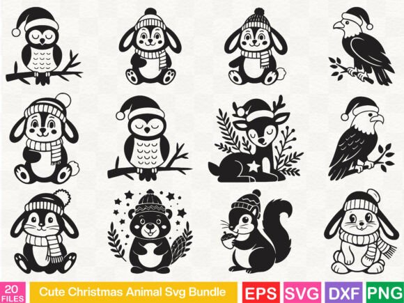 Cute Christmas Animal Svg Bundle: Perfect for Graphics & Illustrations