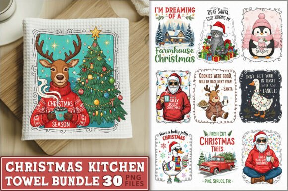 Vintage Christmas Kitchen Towel PNG Bund: A Graphics Treasure