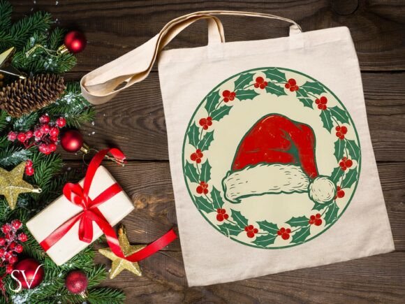Vintage Santa Hat Christmas Medallion Graphics
